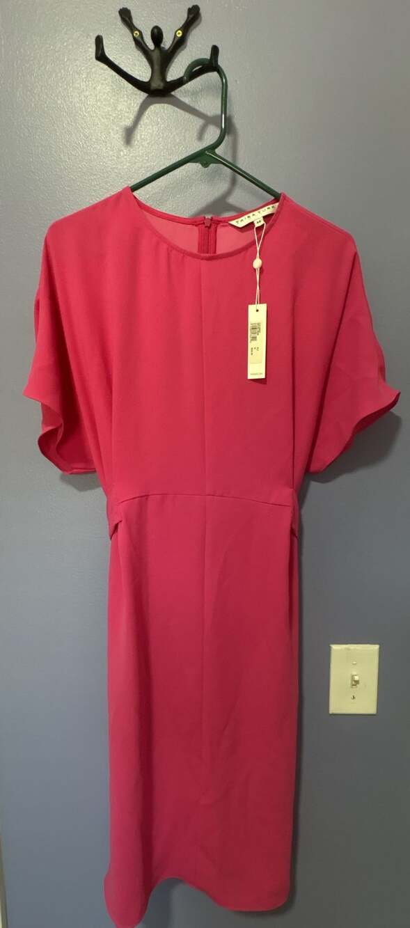 Trina Turk Implied Crepe Dress Size M Pink Flutter Sleeve Belted